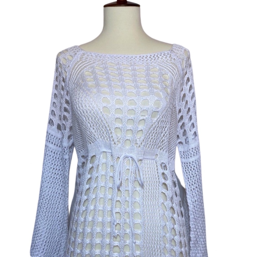 Boho White Crochet Knit Beach Dress Bikini Coverup - Picture 8 of 16